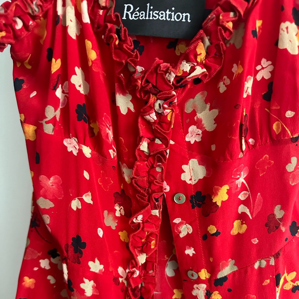 Realisation Par Red Floral Ruffle Strap Midi Dress - Picture 7 of 8